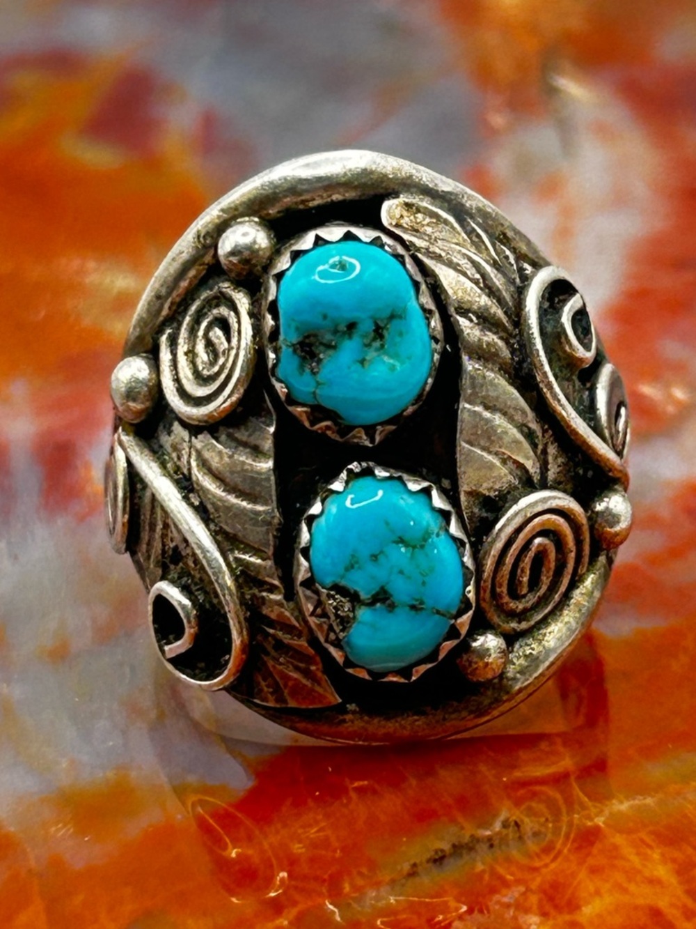 Mens Southwest Sterling Silver Turquoise Ring - Size 9